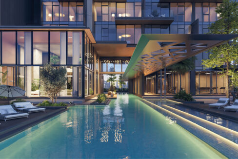 The Highgrove - pool deck -night